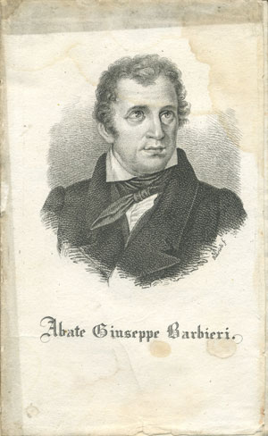 Abate Giuseppe Barbieri, da Opere scelte dell'Abate Giuseppe Barbieri di Bassano, Per Giovanni Silvestri, Milano 1827, foto dell'originale
